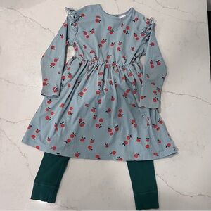 Hanna Andersson Apple Print Long Sleeve Dress + Leggings Set | Size 120 (6–7)